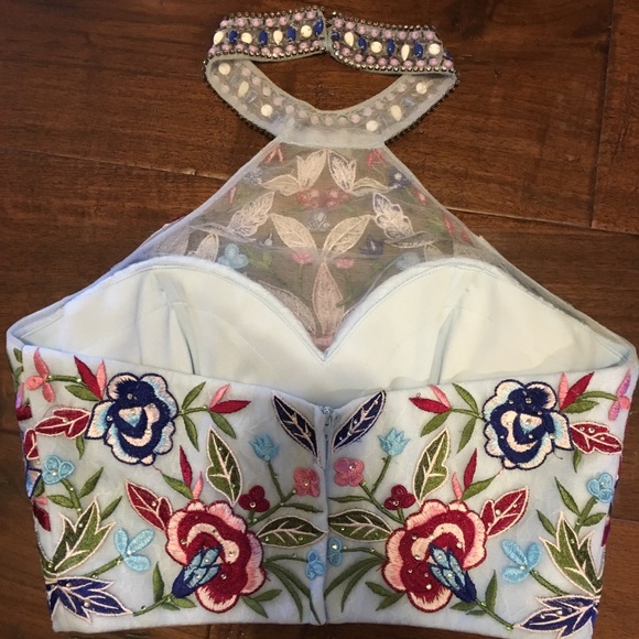 Light Blue Floral Prom Dress - Picture 3 of 4